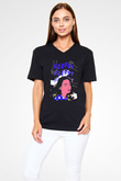 Mitski Baskılı Baskılı Unisex Siyah V Yaka Tişört - Tshirt