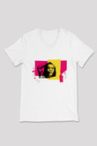 Mitski Baskılı Beyaz Unisex V Yaka Tişört - Tshirt