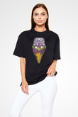 Mojo Jo Ice Cream Baskılı Siyah Unisex Oversize Tişört