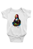Mona Lisa Baskılı Beyaz Unisex Bebek Body - Zıbın