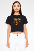 Mona Lisa Baskılı Siyah Kadın Crop Top Tişört
