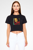 Mona Lisa Baskılı Siyah Kadın Crop Top Tişört