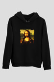 Mona Lisa Baskılı Unisex Siyah Hoodie