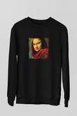 Mona Lisa Baskılı Unisex Siyah Sweatshirt