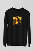Mona Lisa Baskılı Unisex Siyah Sweatshirt