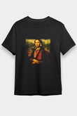 Mona Lisa Baskılı Unisex Siyah Tişört