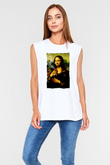 Mona Lisa Beyaz Unisex Kolsuz Tişört