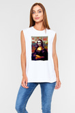 Mona Lisa Beyaz Unisex Kolsuz Tişört