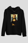 Mona Lisa Siyah Unisex Kapüşonlu Sweatshirt