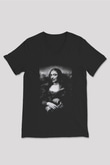Mona Lisa Siyah Unisex V Yaka Tişört
