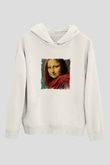 Mona Lisa Unisex Baskılı Beyaz Kapüşonlu Sweatshirt