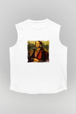 Mona Lisa Unisex Baskılı Beyaz Kolsuz Tişört