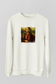 Mona Lisa Unisex Baskılı Beyaz Sweatshirt