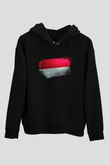 Monako - Monaco Bayrağı Baskılı Unisex Siyah Kapüşonlu Sweatshirt