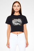 Mont Blanc Siyah Crop Top Tişört
