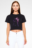 Mor Köpek Baskılı  Siyah  Crop Top Tişört