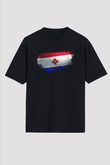Mordovya - Mordovia Bayrağı Baskılı Unisex Siyah Oversize Tişört