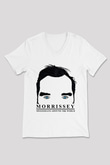 Morrissey Baskılı Beyaz Unisex V Yaka Tişört - Tshirt