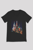 Moskova Kremlini Siyah Unisex V Yaka Tişört