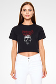 Motionless in White Baskılı Siyah Crop Top Kadın Tişört - Tshirt