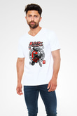 Motocompo Baskılı Unisex Beyaz V Yaka Tişört