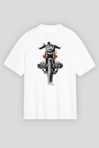 Motor Sporları Baskılı Unisex Beyaz Oversize Tişört - Tshirt