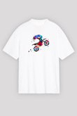 Motor Sporları Baskılı Unisex Beyaz Oversize Tişört - Tshirt