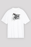 Motor Sporları Baskılı Unisex Beyaz Oversize Tişört - Tshirt
