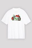 Motor Sporları Baskılı Unisex Beyaz Oversize Tişört - Tshirt