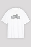 Motor Sporları Baskılı Unisex Beyaz Oversize Tişört - Tshirt