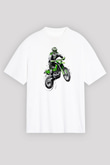Motor Sporları Baskılı Unisex Beyaz Oversize Tişört - Tshirt