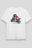 Motor Sporları Baskılı Unisex Beyaz Tişört - Tshirt