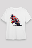 Motor Sporları Baskılı Unisex Beyaz Tişört - Tshirt