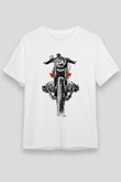 Motor Sporları Baskılı Unisex Beyaz Tişört - Tshirt