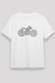 Motor Sporları Baskılı Unisex Beyaz Tişört - Tshirt