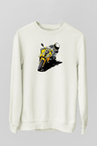 Motor Sporları Baskılı Unisex Ekru Sweatshirt