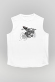 Motor Sporları Baskılı Unisex Kolsuz Beyaz Tişört