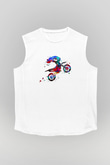 Motor Sporları Baskılı Unisex Kolsuz Beyaz Tişört