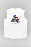 Motor Sporları Baskılı Unisex Kolsuz Beyaz Tişört