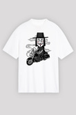 Motorcu Vendetta Baskılı Unisex Beyaz Oversize Tişört