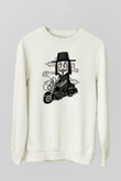 Motorcu Vendetta Baskılı Unisex Beyaz Sweatshirt