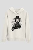 Motorcu Vendetta Baskılı Unisex Beyaz Hoodie