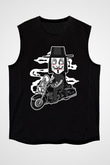 Motorcu Vendetta Baskılı Unisex Siyah Kolsuz Tişört