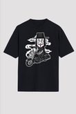 Motorcu Vendetta Baskılı Unisex Siyah Oversize Tişört