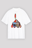 Mr Krabs Half Skeleton Baskılı Beyaz Unisex Oversize Tişört