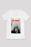Mr. Robot Beyaz Unisex V Yaka Tişört