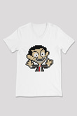 Mr.Bean Beyaz Unisex V Yaka Tişört