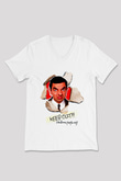 Mr.Bean Beyaz Unisex  V Yaka Tişört