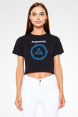 Mudvayne Baskılı Siyah Crop Top Kadın Tişört - Tshirt