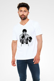 Muhammed Ali Beyaz Unisex V Yaka Tişört